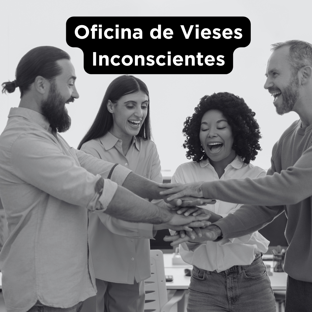 arte sobre vieses inconscientes. Roda de quatro pessoas dão-se as mãos ao centro