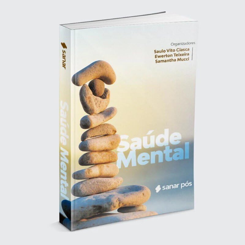Capa do livro Saúde Mental, com a foto de uma torre de pedras